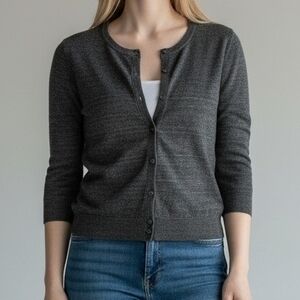 Loft Charcoal Gray Button-Front Sweater Cardigan